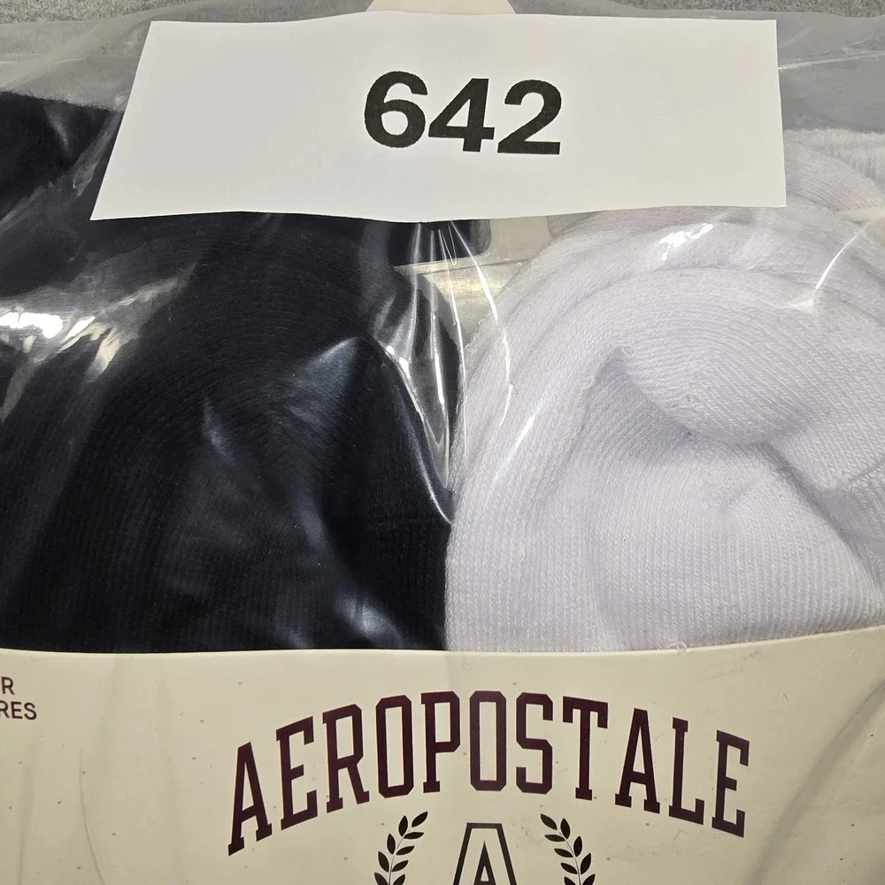 NWT 6-Pack Aeropostale Mens 6-12 Black White Crew Socks Athletic Aero 87 Graphic